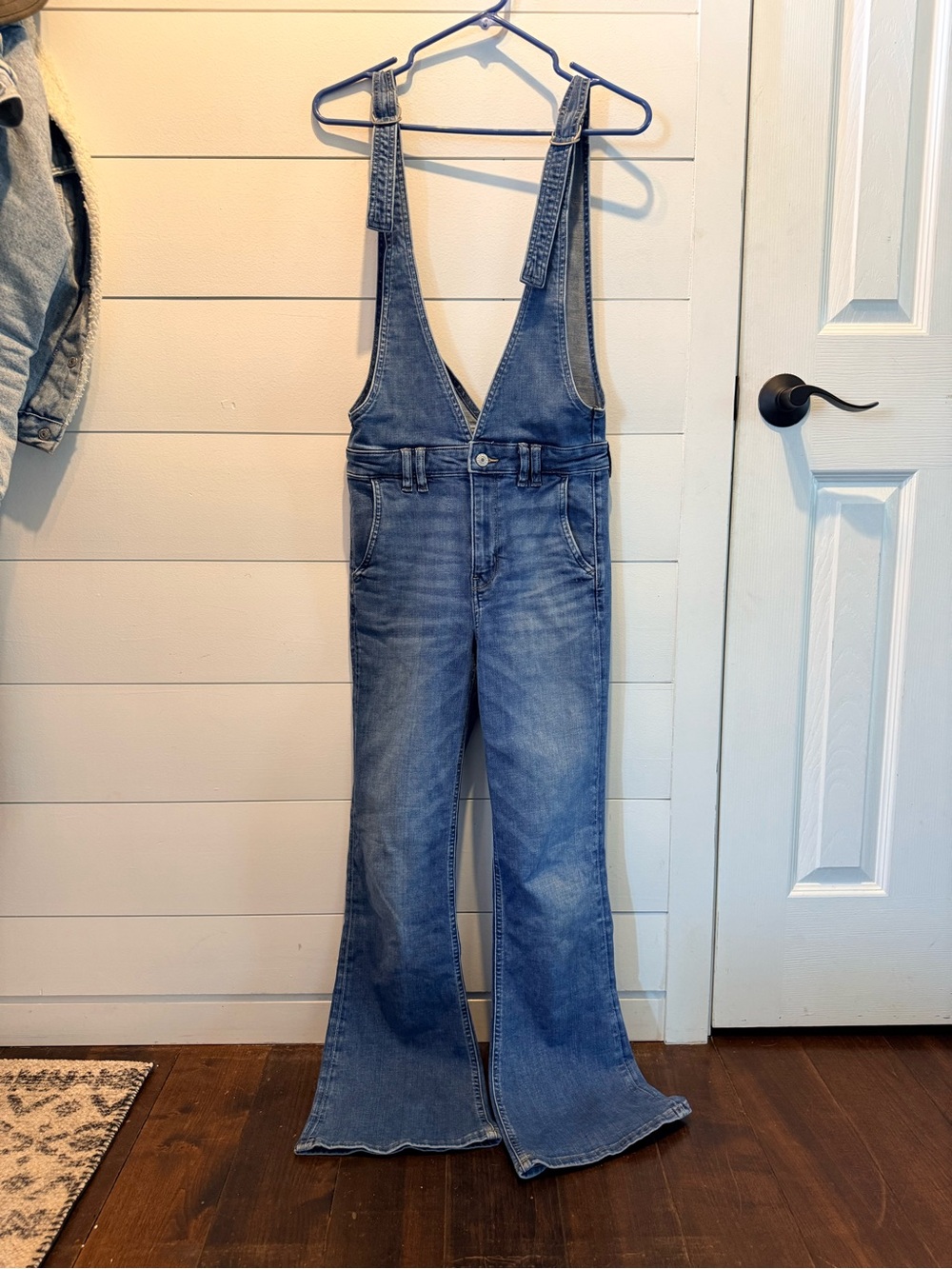 American Eagle Outfitters Light Blue Flare Denim Overalls